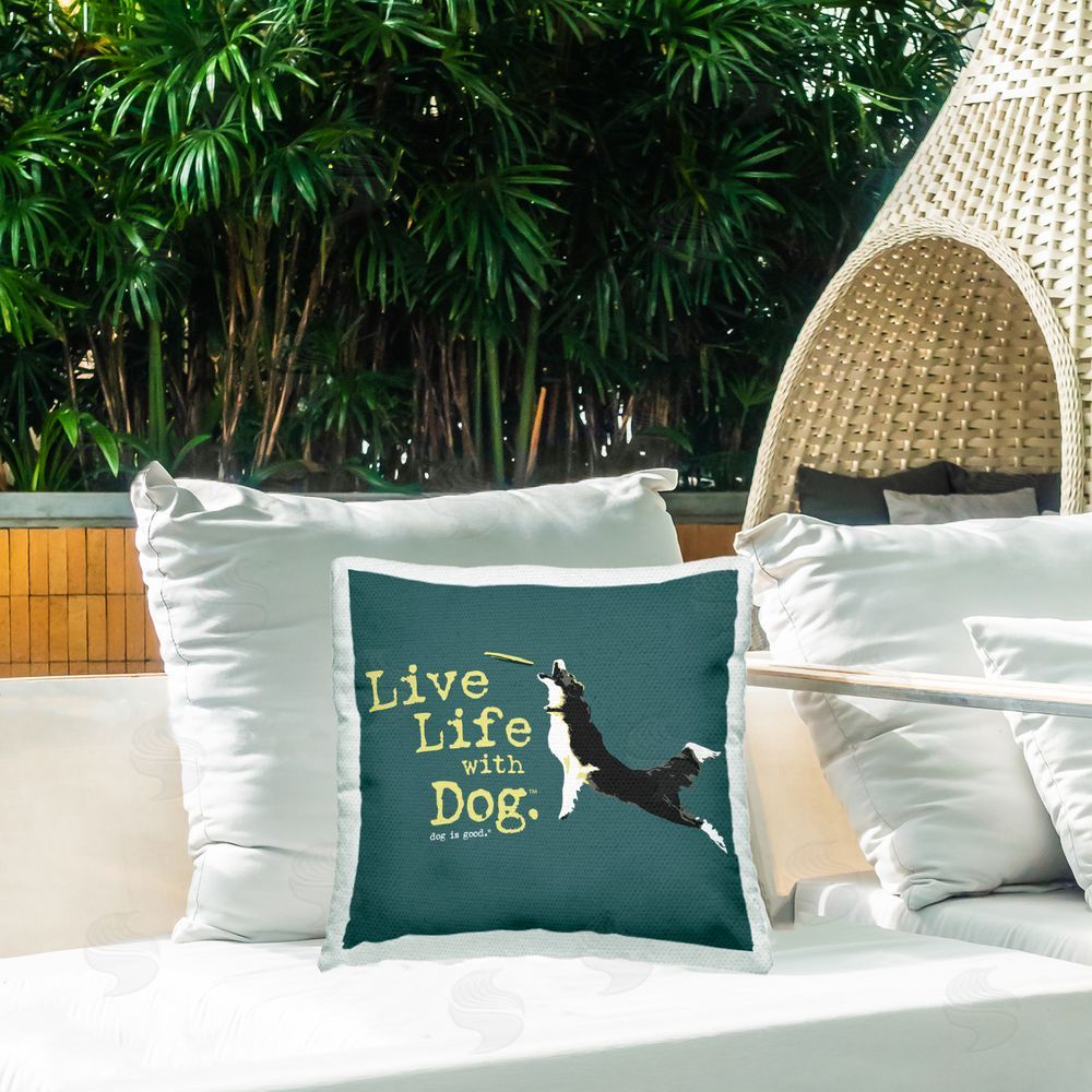 Dog is Good | Dog Playing Fetch Phrase Printed Throw Pillow
