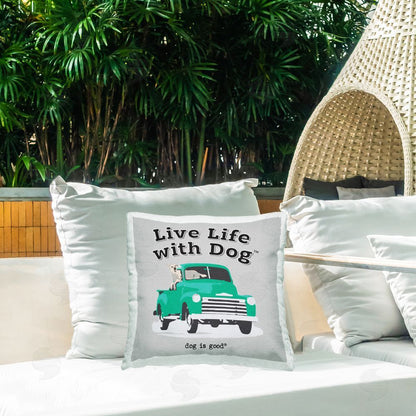 Dog is Good | Dog in Pickup Truck Printed Throw Pillow